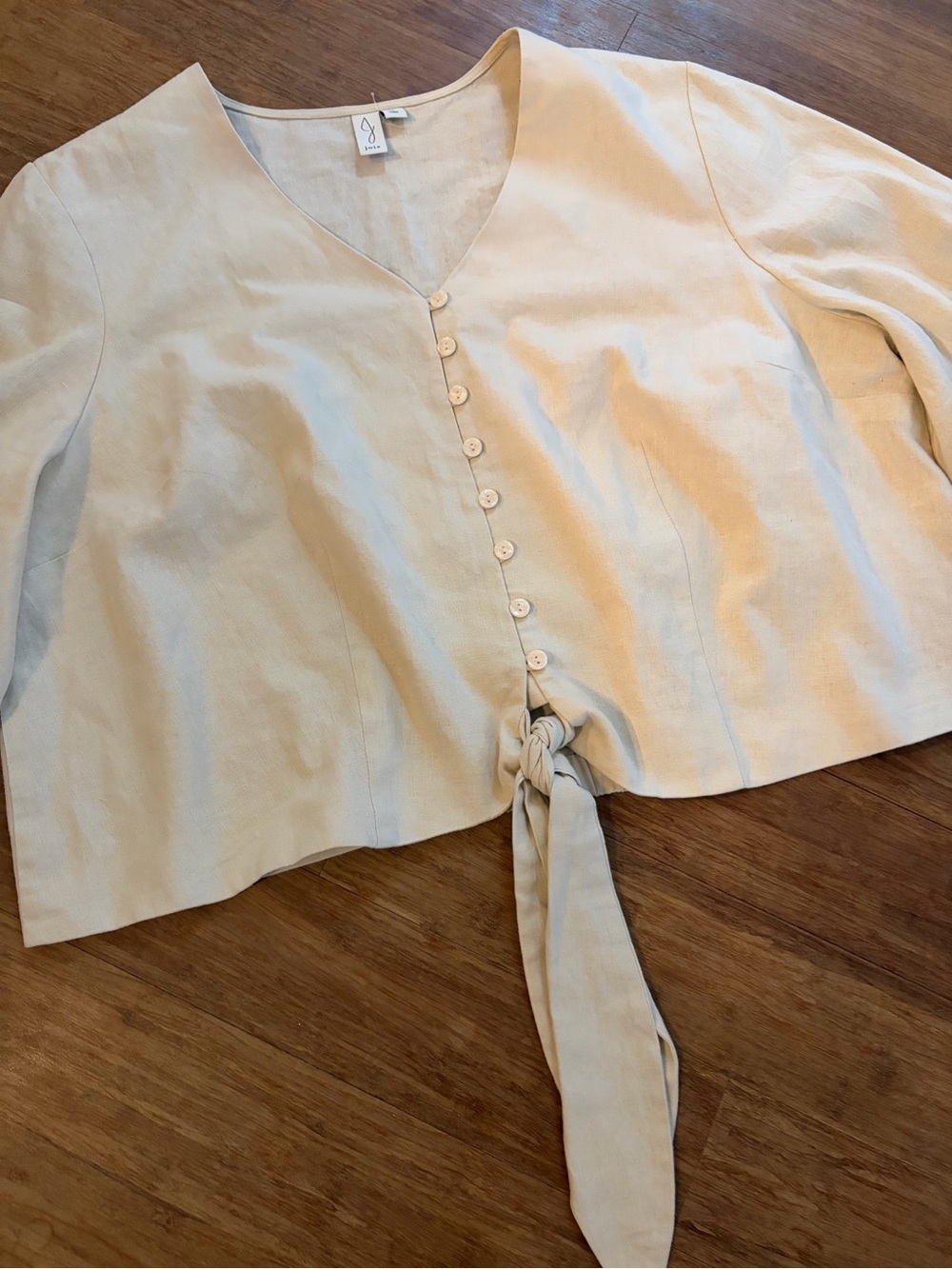 Joie Cream V-Neck Tie-Front Button Blouse